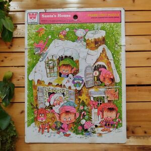 Whitman Santa's House 1974 Frame Tray Puzzle 4505 11" x 8.5" Elfs Reindeer
